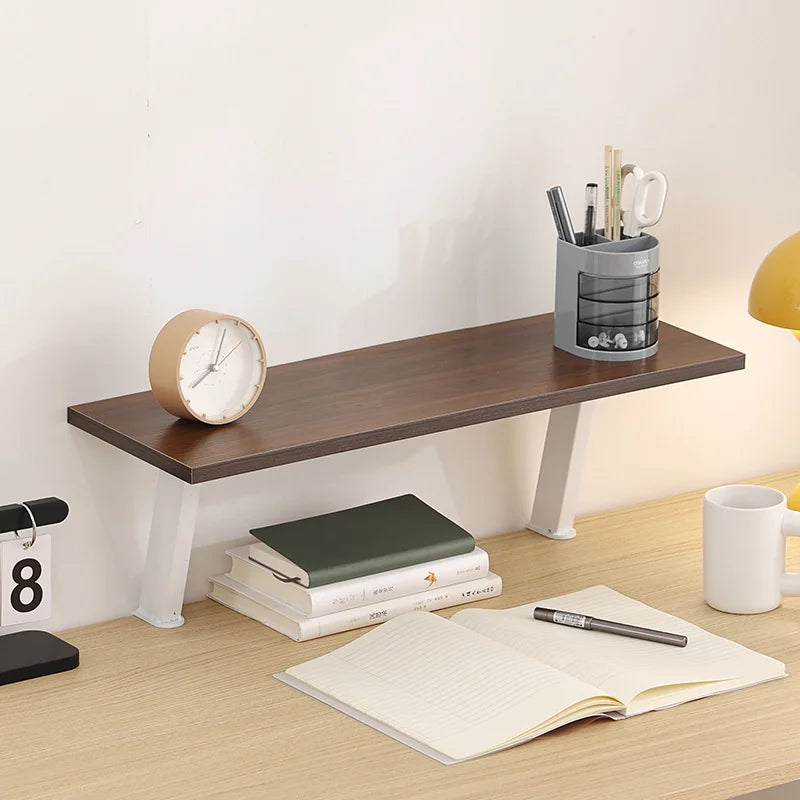 Multifunction Desk Organizer Metal U-Clamp Wooden Storage Rack Office Study Reading Computer Desk Shelf Walnut 40×20×20cm