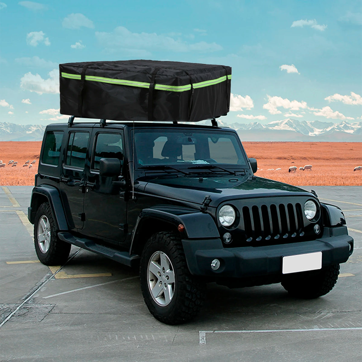 Waterproof Car Roof Cargo Bag Travel Luggage Carrier Storage Cube with Reflective Strip Camping Bag Black 112×90×45cm