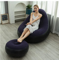Inflatable Lazy Sofa Chair Foldable PVC Flocking Lounger Dark Blue