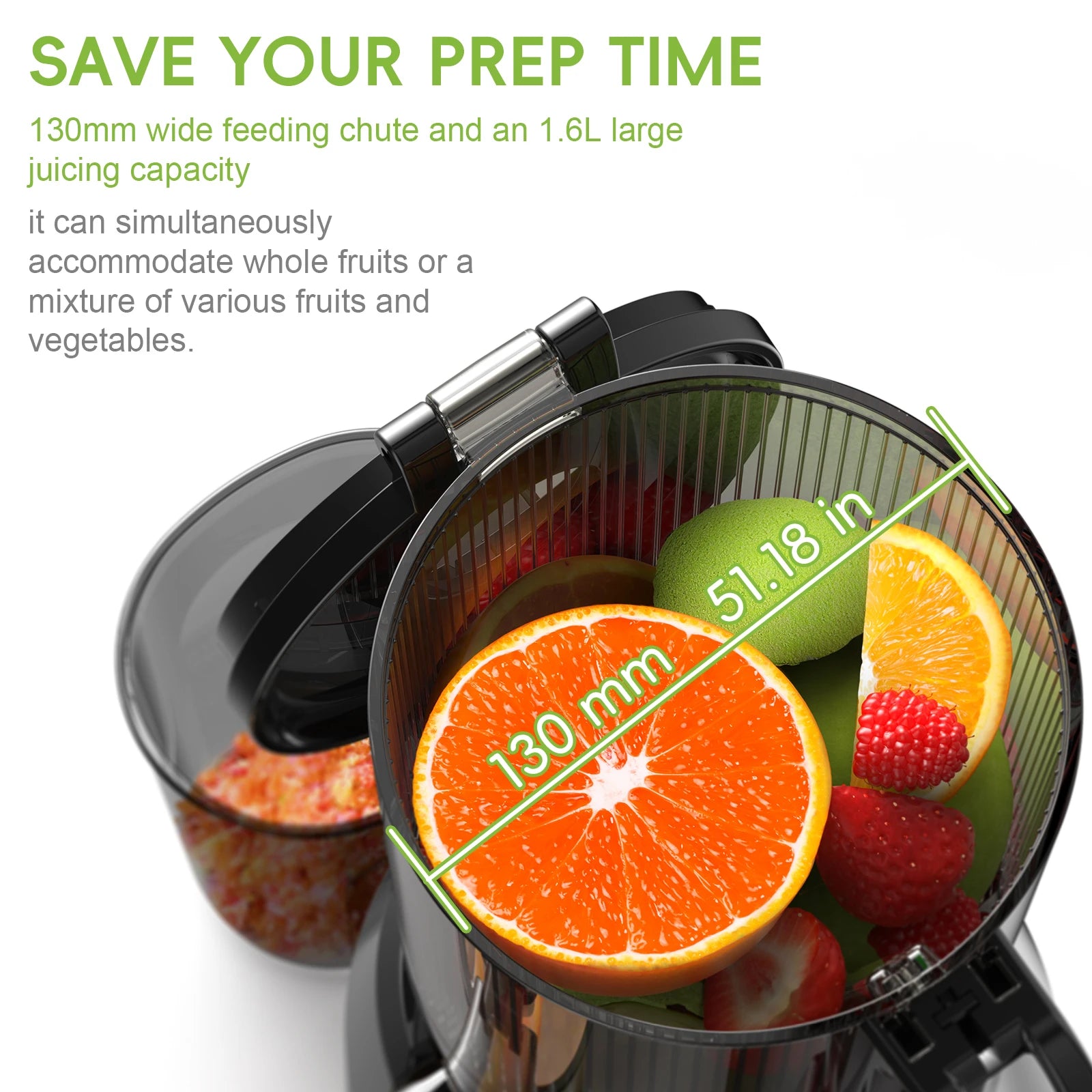 Cold Press Juicer 130mm Feed Chute Slow Masticating Whole Fruit & Vegetable Juicer BPA Free AU Plug SJ-023