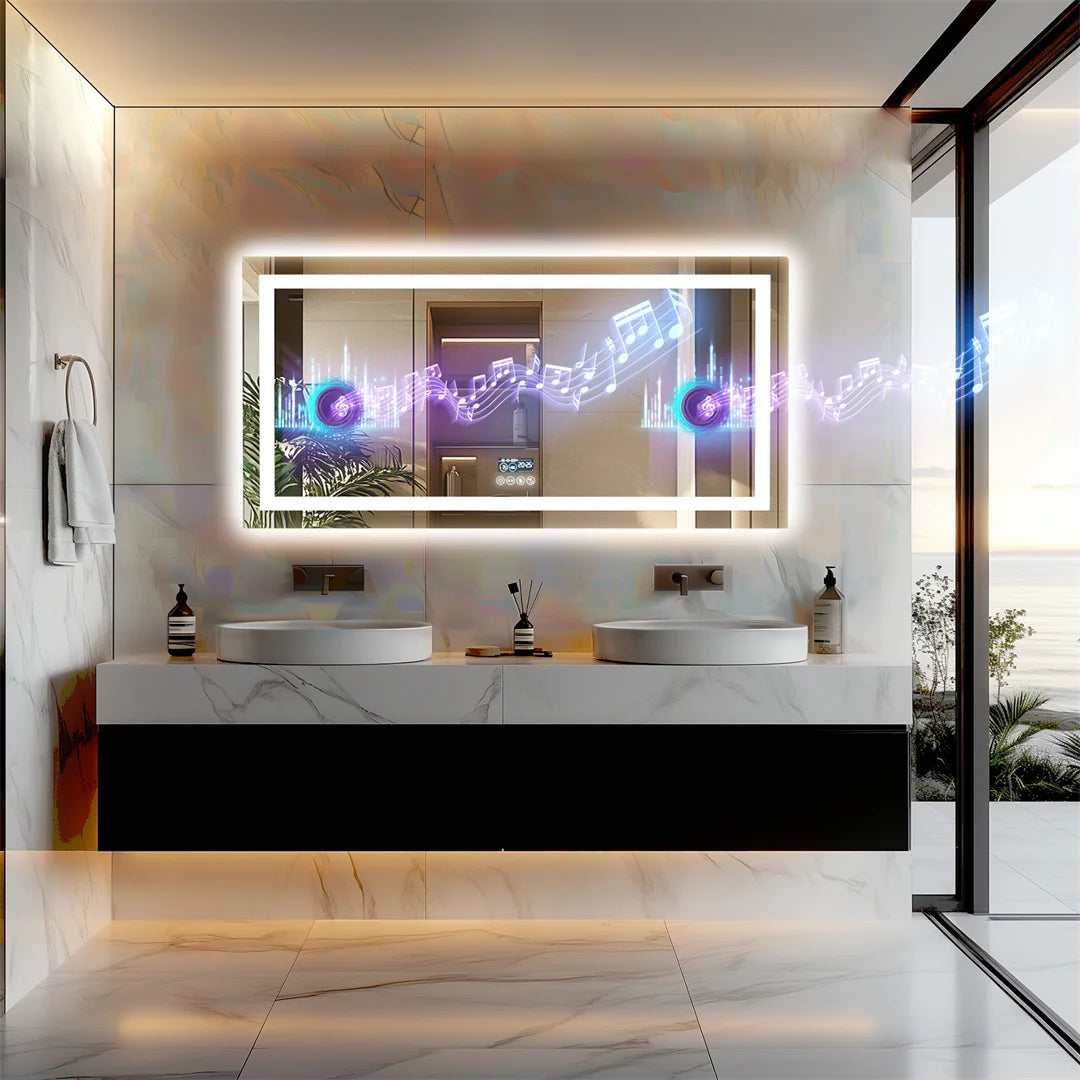Illuminated LED Bathroom Mirror 151x78cm with Bluetooth Speaker Anti-Fog 3 Color Modes Wall Mounted Vanity Mirror