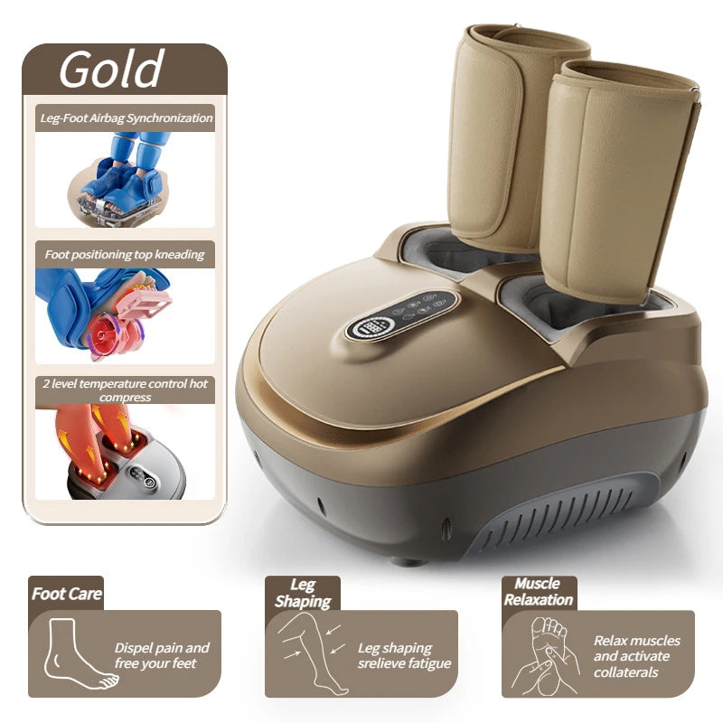 Electric Foot Massager with 8D Kneading Rollers Air Compression Heating Foot & Calf Massager AU Plug Bronze Brown