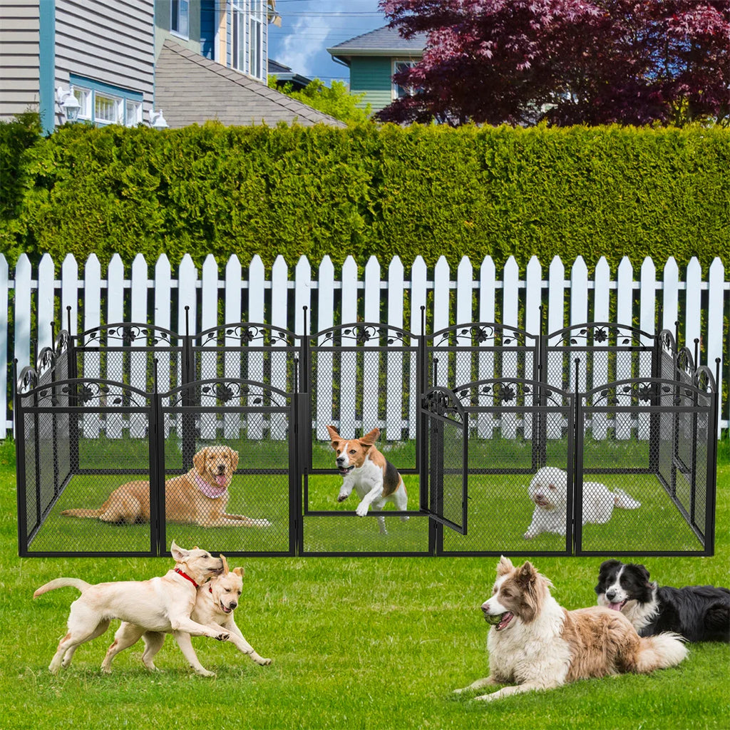 Heavy Duty Dog Playpen 8 Panel 126x126x88cm Metal Fence with Waterproof Pad Indoor Outdoor Puppy Enclosure