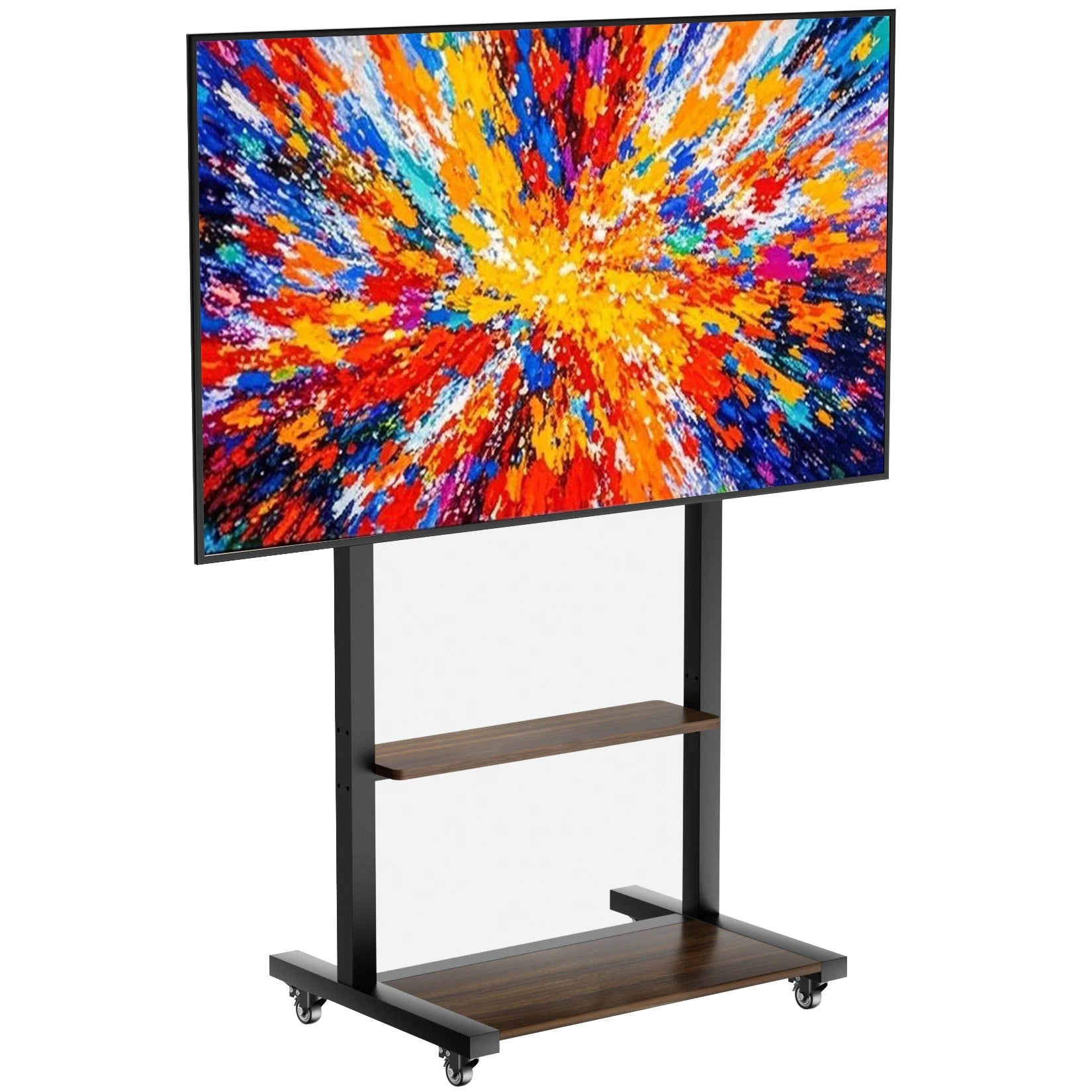 Mobile TV Stand with Shelves and Wheels Height Adjustable TV Cart for 40-100 Inch TVs Black and Wood 62x50x139cm