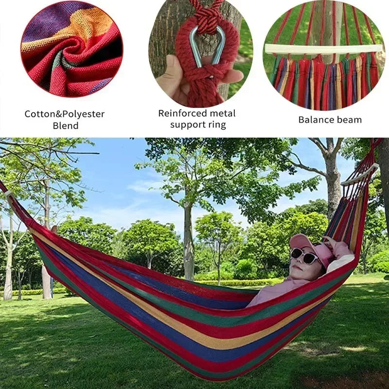 Canvas Outdoor Camping Hammock Double Size 200 x 150 cm with Carry Bag - Anti Rollover Thick Fabric