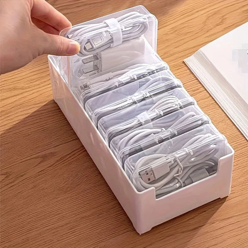Data Cable Storage Box with 7 Compartments Desktop Cable Organizer Wire Management Box for Office Desk Accessories 20×10×7.5cm