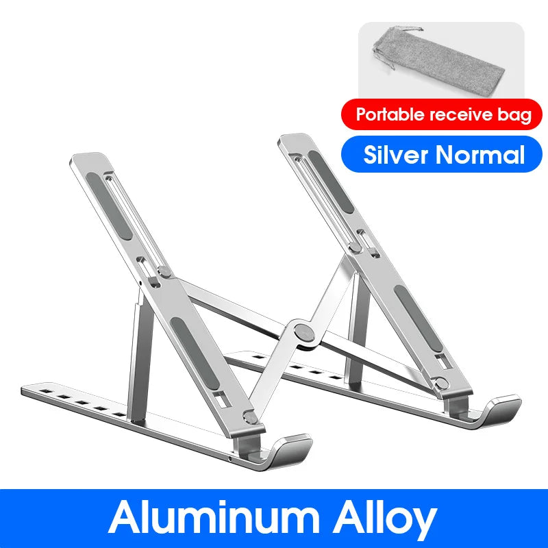N3 Aluminum Laptop Stand Adjustable Portable Cooling Holder Foldable Notebook Stand for MacBook Laptop Silver 29×20×2.5-31cm