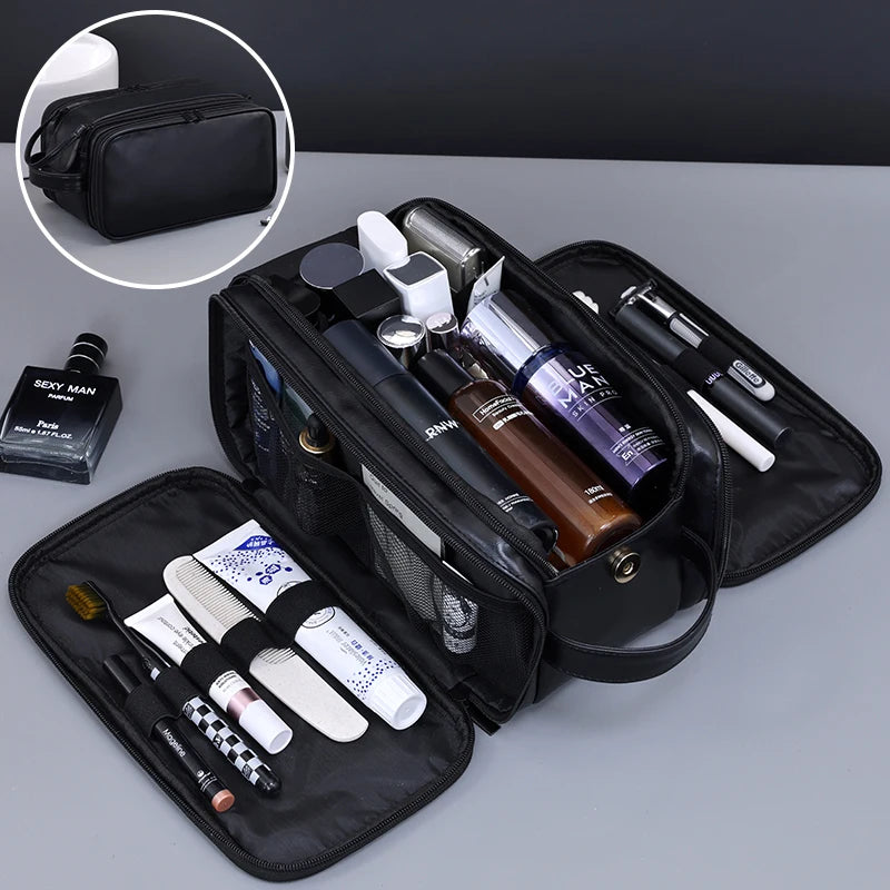 Multi Pocket PU Toiletry Bag Waterproof Hanging Travel Cosmetic Makeup Organizer Wash Storage Pouch Women Men Black
