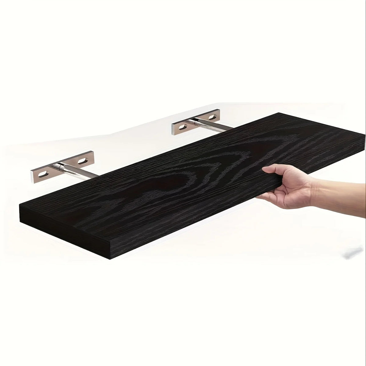 Classic Solid Wood Wall Mounted Floating Shelf Horizontal Strip Design Storage Display Rack for Living Room Bedroom Black 40×15cm