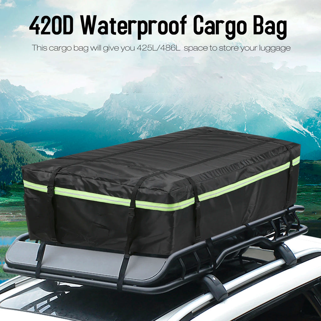 Waterproof Car Roof Cargo Bag Travel Luggage Carrier Storage Cube with Reflective Strip Camping Bag Black 112×90×45cm