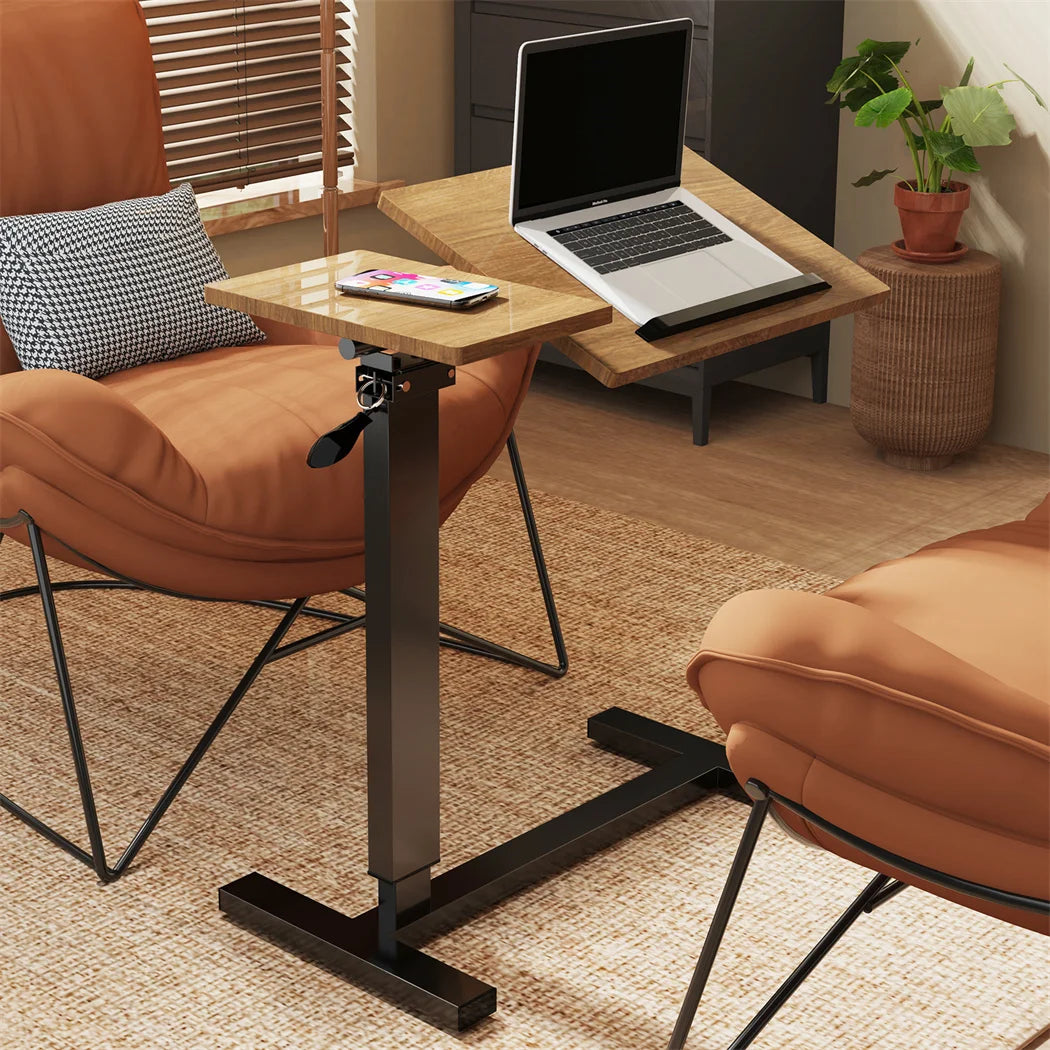 Height Adjustable Over Bed Laptop Desk 75.5x40.8x97cm Rolling Side Table with Wheels Black Oak