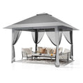 Pop-Up Gazebo Outdoor Canopy Tent Waterproof Grey 3.9x3.9m