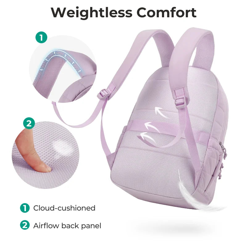 Quilted School Backpack for Girls Water Resistant Laptop Bookbag Casual College Daypack 39.6cm Laptop Lavender 30 × 20 × 44cm