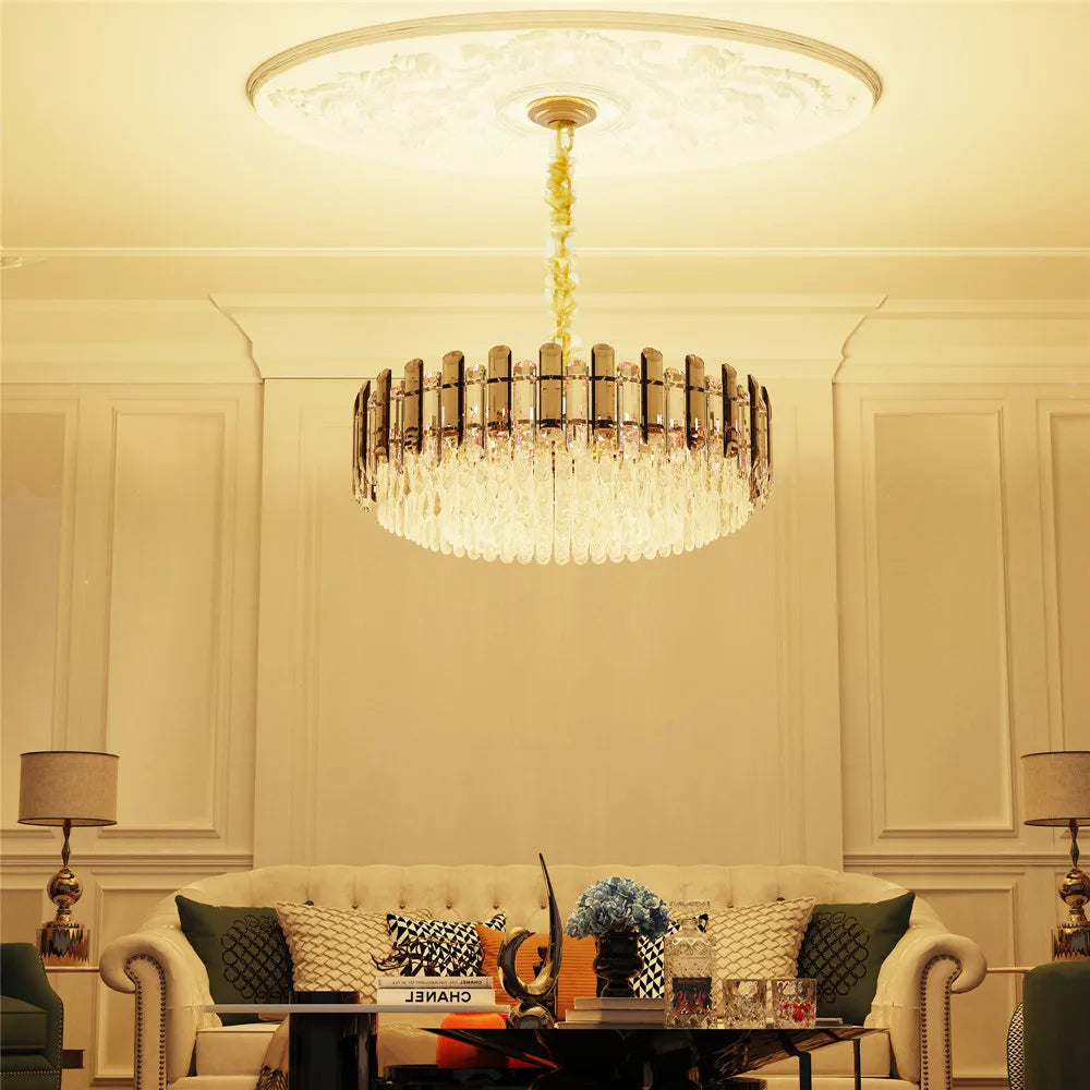 Chandelier Crystal Raindrop Pendant Light 3 Color Modes 40x28cm