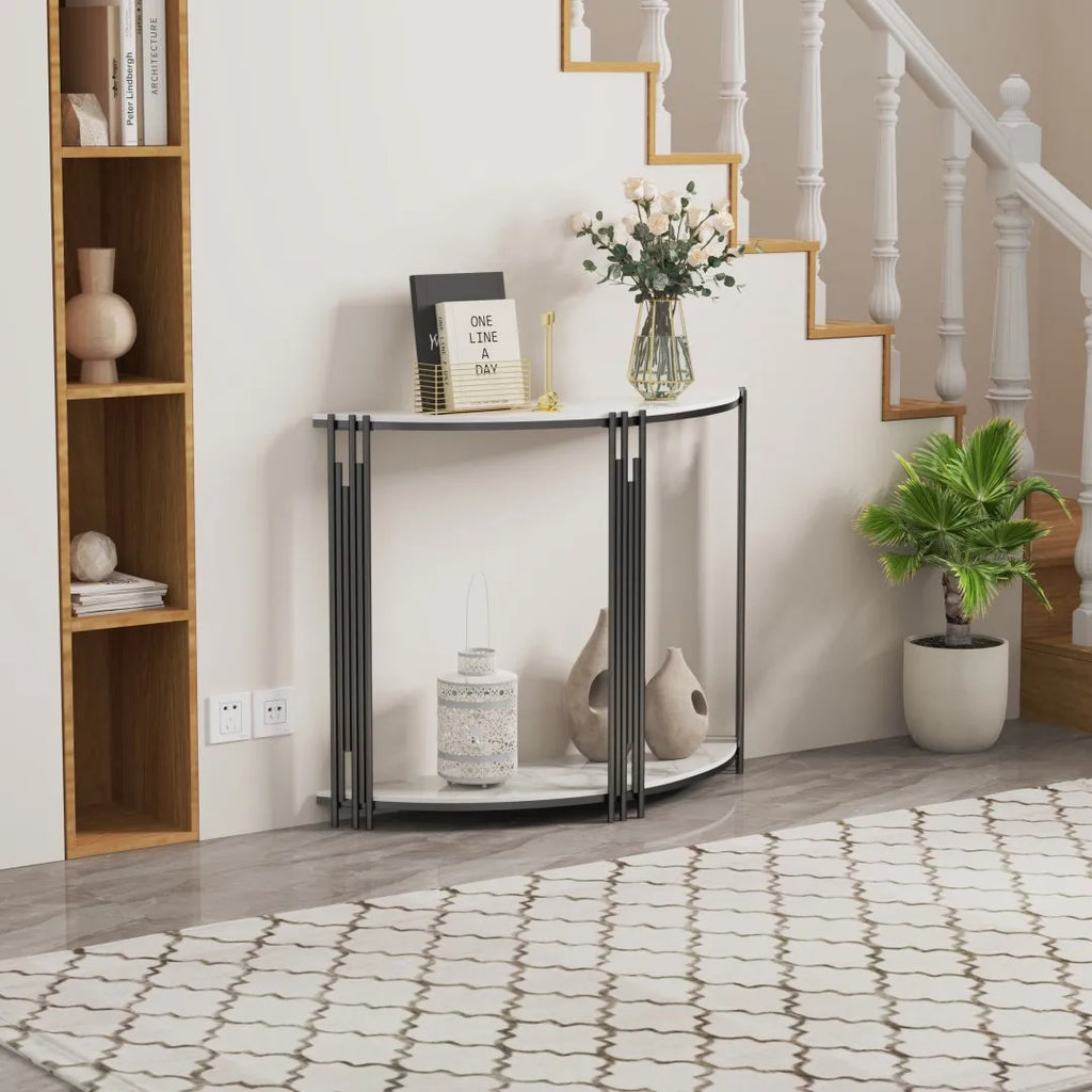 Console Table Half Moon Sintered Stone Entryway Hall Table 100x30x78cm