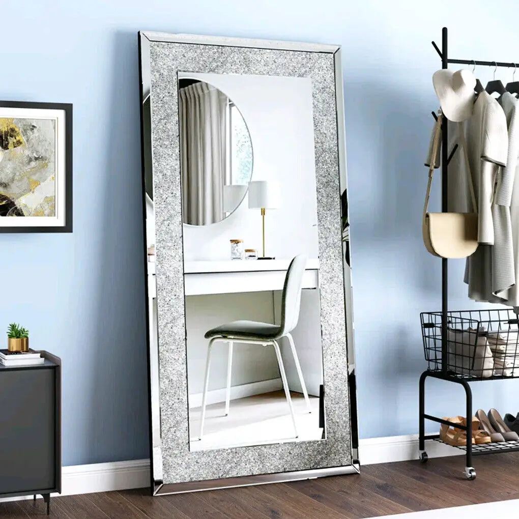 Vanity Mirror Frameless Silver Crystal Wall Mounted Mirror Silver 120x60cm