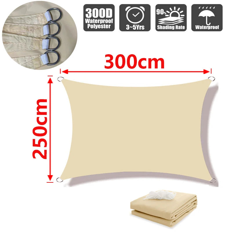 Outdoor Shade Sail Beige Garden Patio Shade Waterproof UV-Proof 300x250cm Terrace Carport Backyard