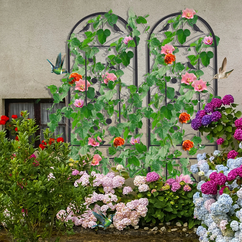 Garden Trellis Set of 2 Outdoor Privacy Trellis Climbing Plant and Vine Support For Vegetables and Flowers 50x210cm Black