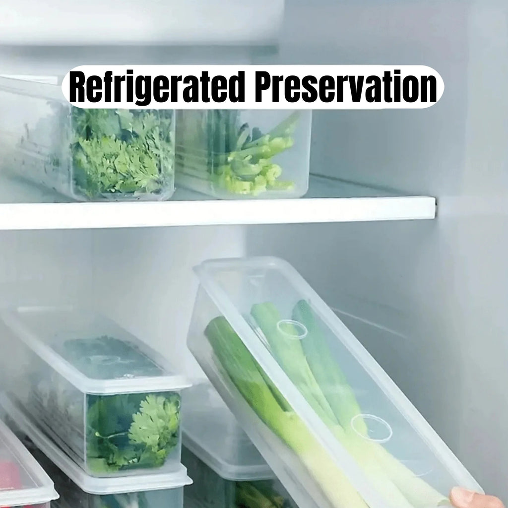 4PCS Refrigerator Storage Boxes with Lids Plastic Fresh Keeping Containers Food Organizer for Scallions Eggs Noodles 25.5 × 7.5 × 5.2cm