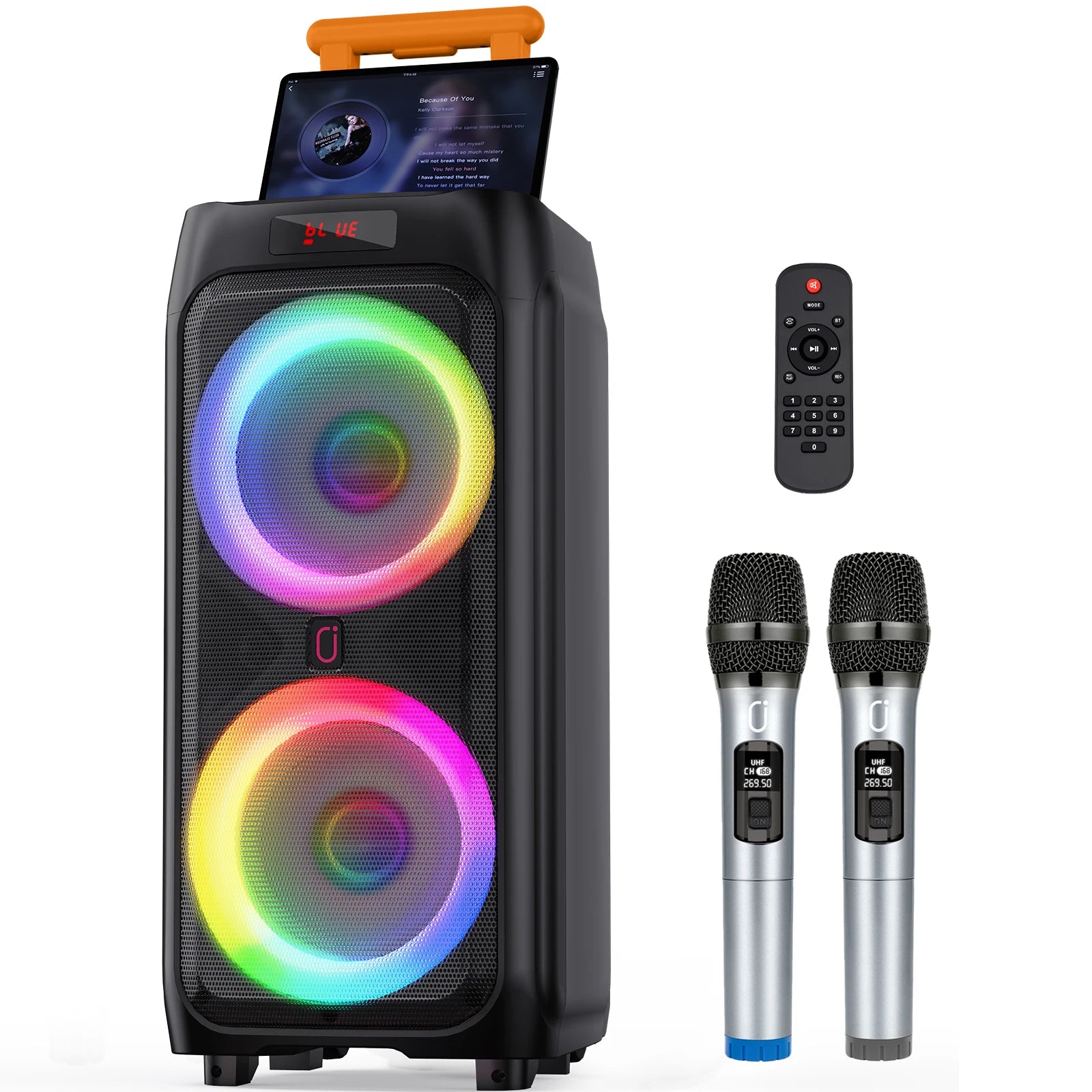 Karaoke Machine with 2 Wireless Microphones Portable Bluetooth Speaker with RGB Lights for Parties and Home Entertainment