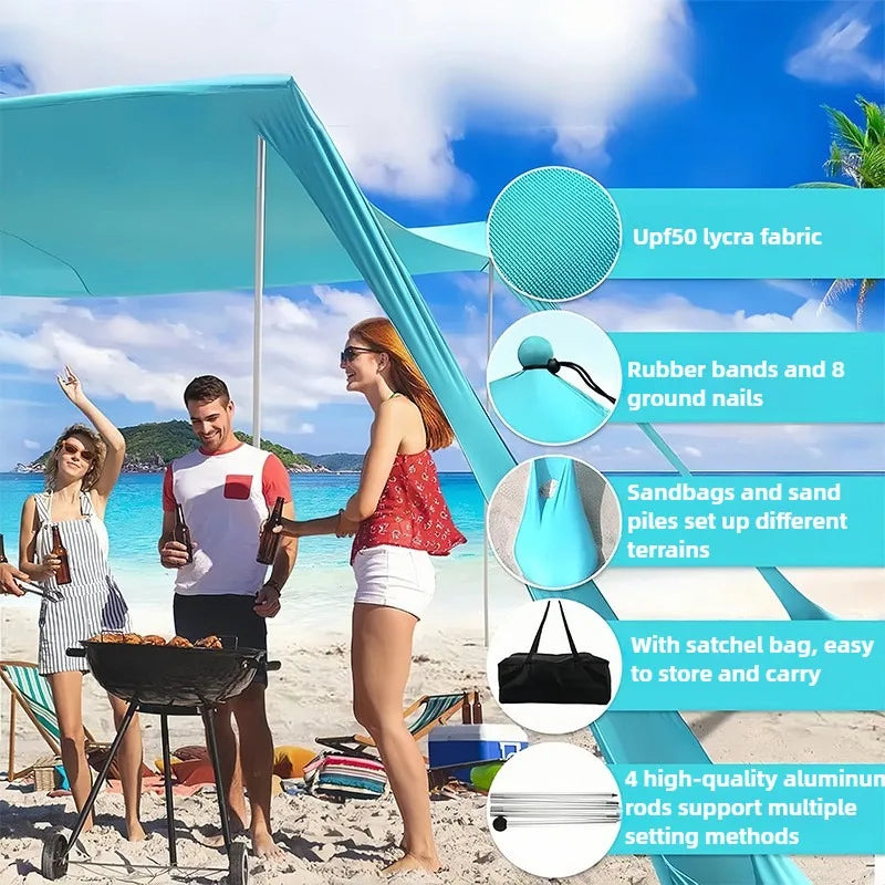 Blue Beach Tent Sun Shelter Beach Canopy Sun shelter With 4 Sandbags Portable Easy-Setup Canopy 3x3m