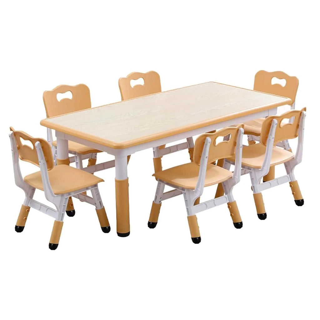 Activity Table and 6 Chairs Set Height Adjustable Study Desk with Graffiti Desktop Non Slip Legs Beige 120x60x48-60cm