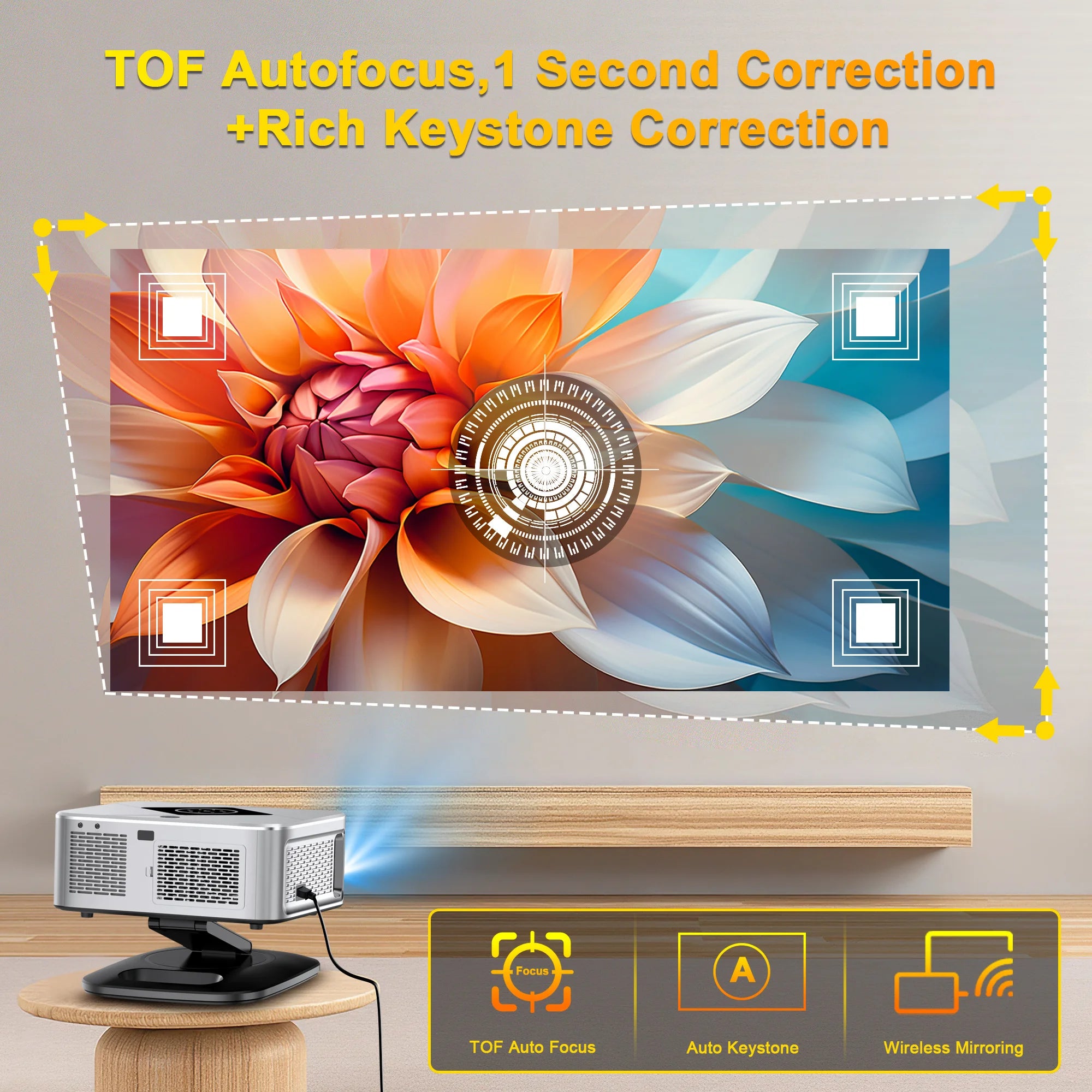 Smart Projector 2000 ANSI Full HD 1080P 4K Support Auto Focus and Keystone 5G WiFi Home Cinema Projector
