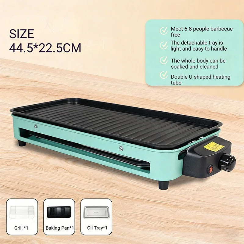 Electric Grill Non-Stick Multi-Function BBQ Grill for Meat, Seafood and Vegetables Green 44 × 22cm