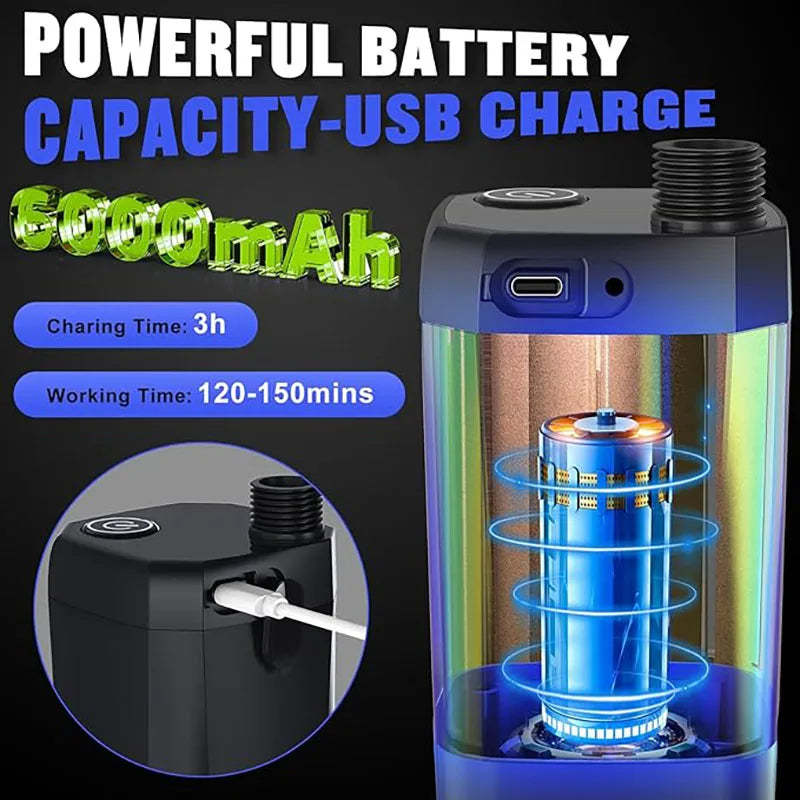 Portable Camping Shower Pump 6000mAh Rechargeable Electric Shower with LED Display Head Outdoor RV Black