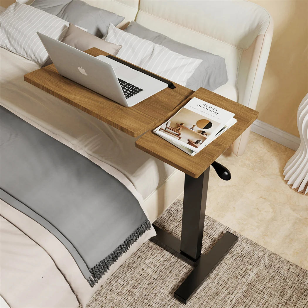 Height Adjustable Over Bed Laptop Desk 75.5x40.8x97cm Rolling Side Table with Wheels Black Oak