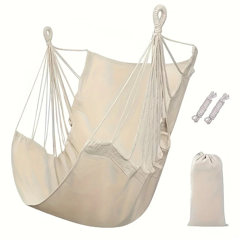 Hammock Chair Outdoor Swing Seat Portable Fabric Hanging Chair with Storage Bag Anti Rollover Design White 130x100cm