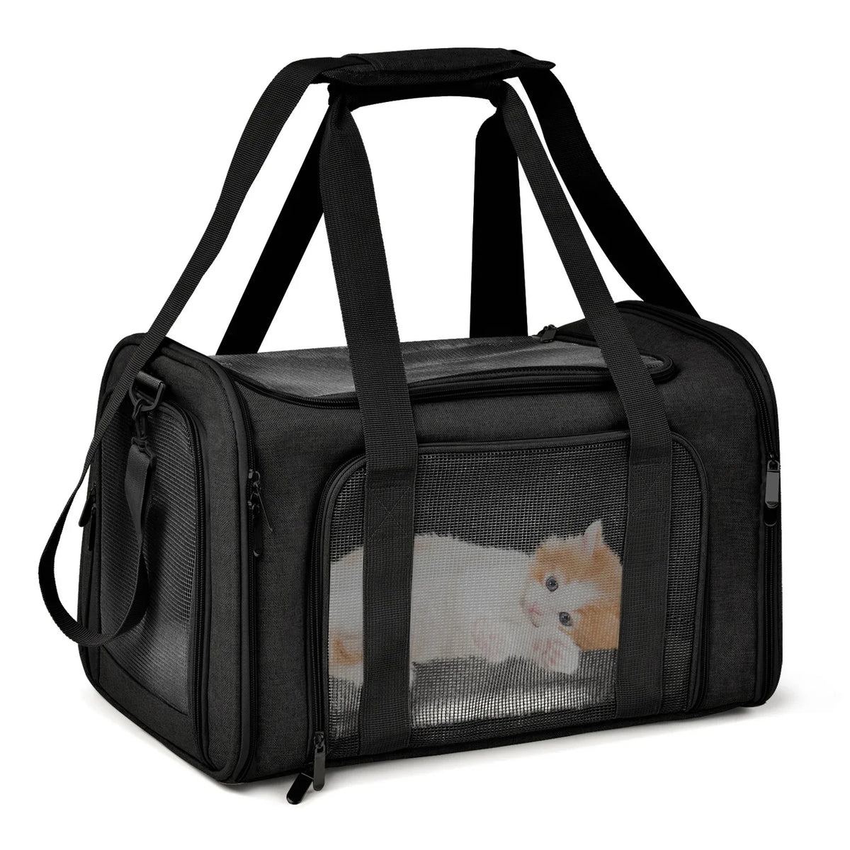 Collapsible Pet Carrier for Cats Dogs Puppies Up to 6.8kg Portable Travel Pet Bag Airline Carrier Black 50 × 34 × 34cm
