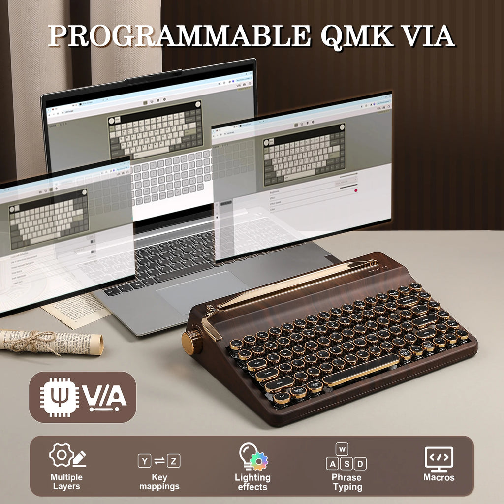 Mechanical Keyboard Wireless QMK VIA RGB Wood Grain for Mac & Windows with Onyx Tactile Switches