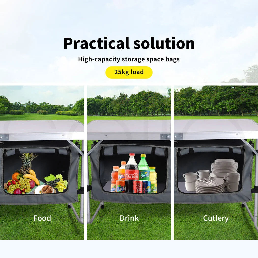 Folding Camping Table Portable Aluminium Picnic Table Foldable Outdoor BBQ Desk Silver 120x60x70cm