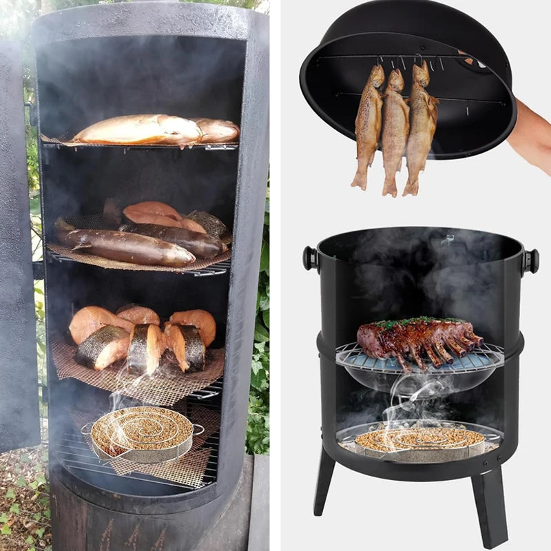 Cold Smoke Generator BBQ Smoker Accessory Stainless Steel Smoking Maze For Meat Fish Cheese 19x20x4.5cm