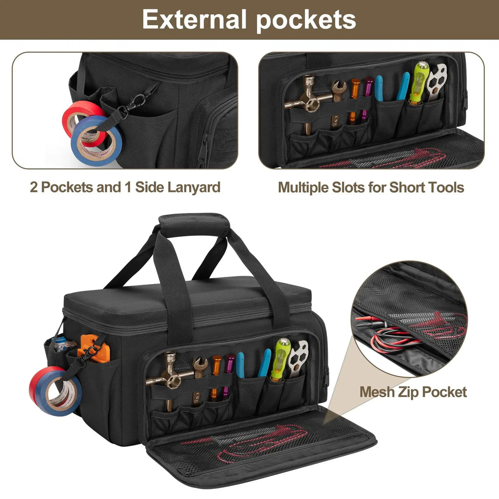 Heavy Duty Tactical Tool Bag Portable Organizer Non Slip Base Handyman Carpenter Tool Storage Case Durable Black