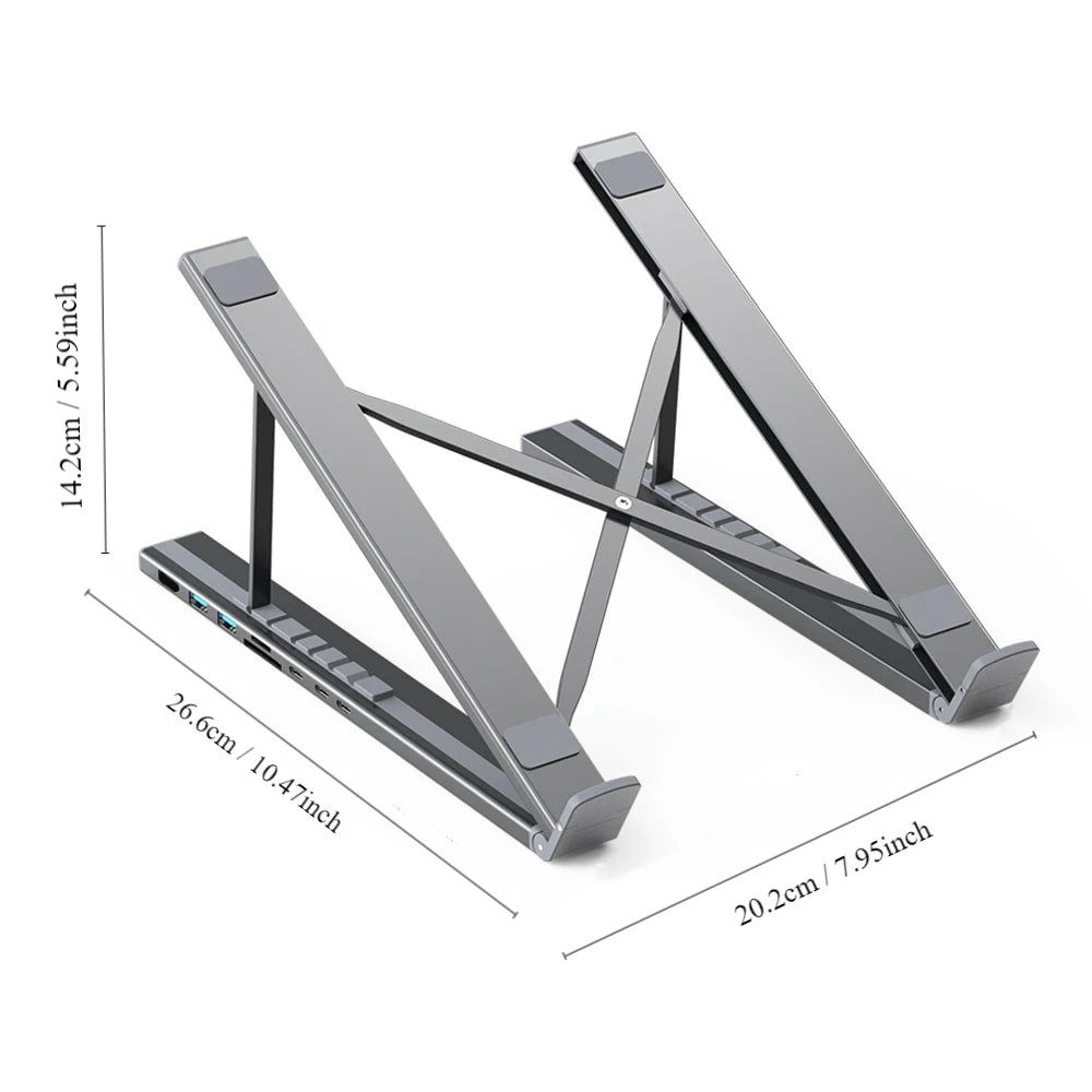 8 in 1 USB C Laptop Docking Station Stand Hub 2 USB 3.1 SD TF Card PD 100W Universal Dock for MacBook Silver 26.6×20.2×14.2cm