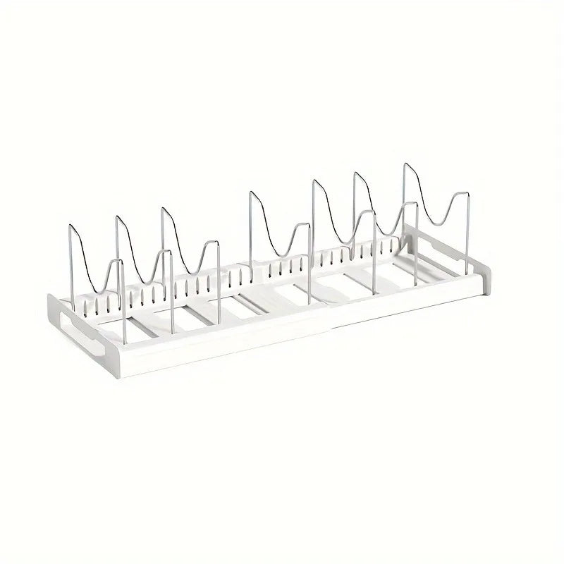 Expandable Kitchen Cabinet Pot Organizer Rack Adjustable Divider Storage Shelf for Pots Pans Cookware Organizer White