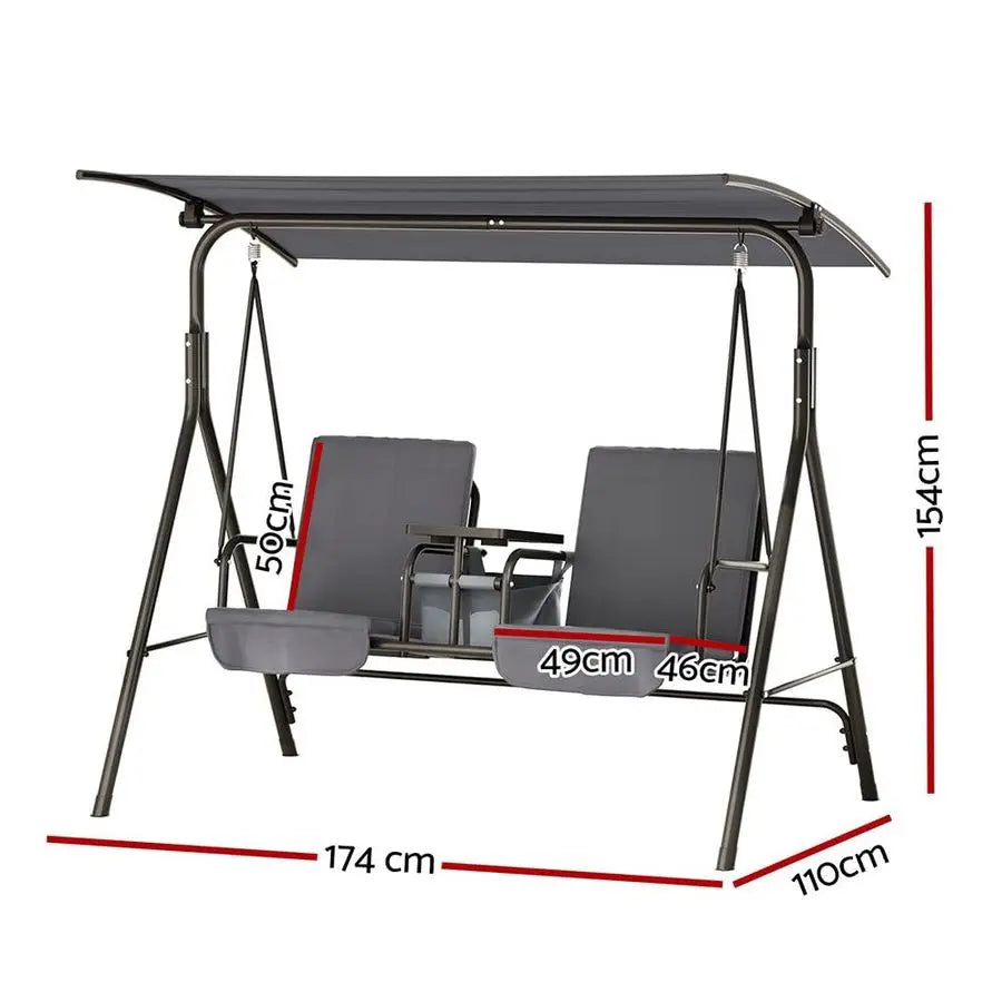 2-Seater Swing Chair Hanging Bench Porch Swing Swing Seat For Patios, Gardens and the verandah Grey 174x110x154cm