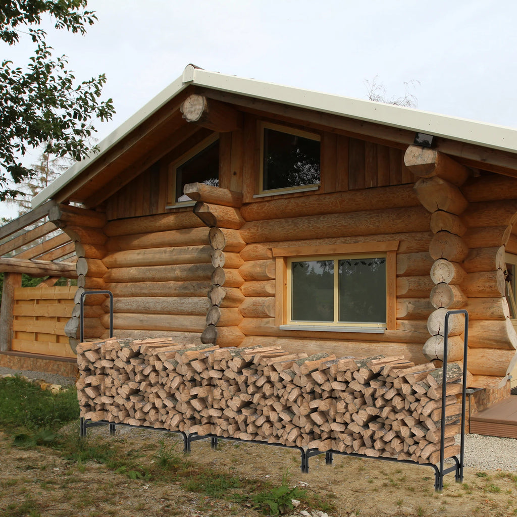 Firewood Rack Heavy Duty Metal Log Holder Outdoor Wood Storage 232.7x34.8x117.8cm Black