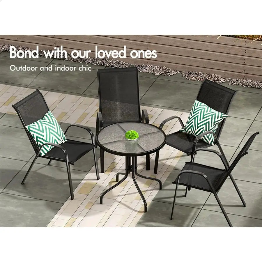 Outdoor Dining Set 5-Piece Garden Patio Furniture With Round Table and Chairs Indoor Bar Style 60x60x70cm Table 56 × 64.5 × 90 x 45.5cm chair Black