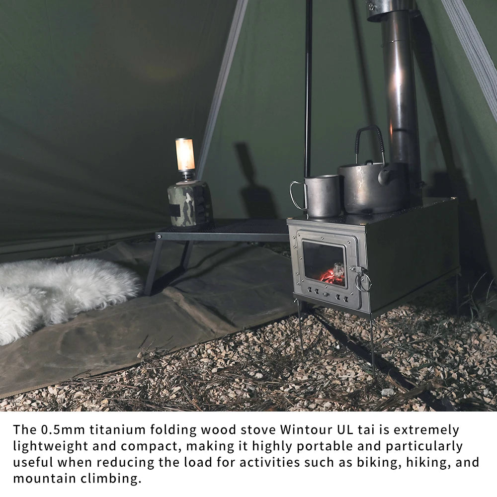 Foldable Titanium Wood Burning Camping Stove Lightweight Portable Bushcraft Hiking Stove Dark Grey