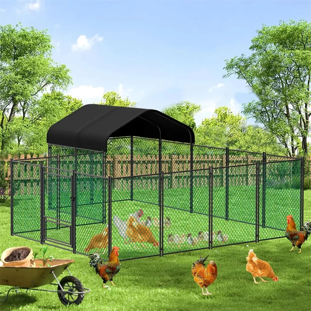 Chicken Run Chook Run Chicken Enclosure Heavy Duty XL Metal Cage with Waterproof UV Cover 393 x 160 x 156 cm Grey
