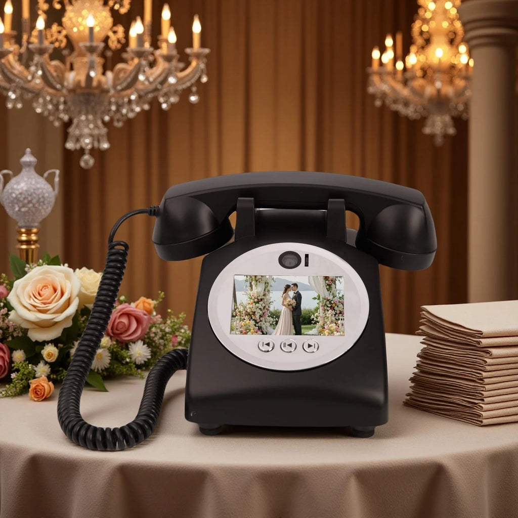 Voice Recorder Guestbook Retro Audio Recording Telephone for Weddings, Anniversaries and Family Events Black