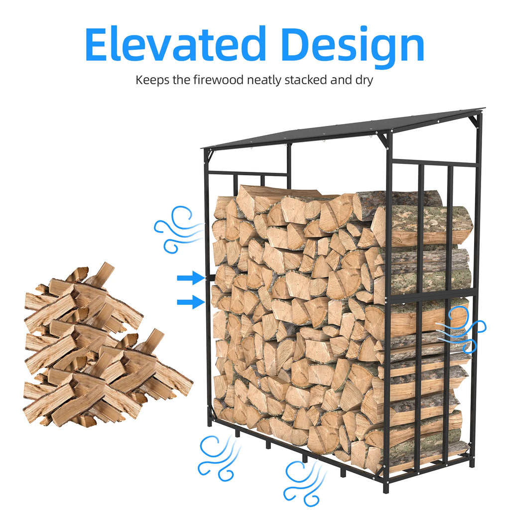 Firewood Rack Heavy Duty Metal Log Storage Outdoor Wood Holder 156.5x60x176.5cm Black
