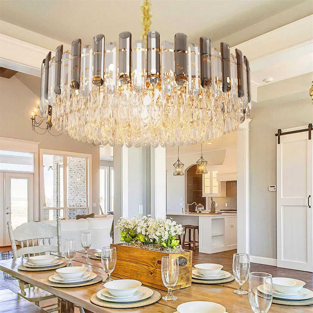 Chandelier Crystal Raindrop Pendant Light 3 Color Modes 40x28cm