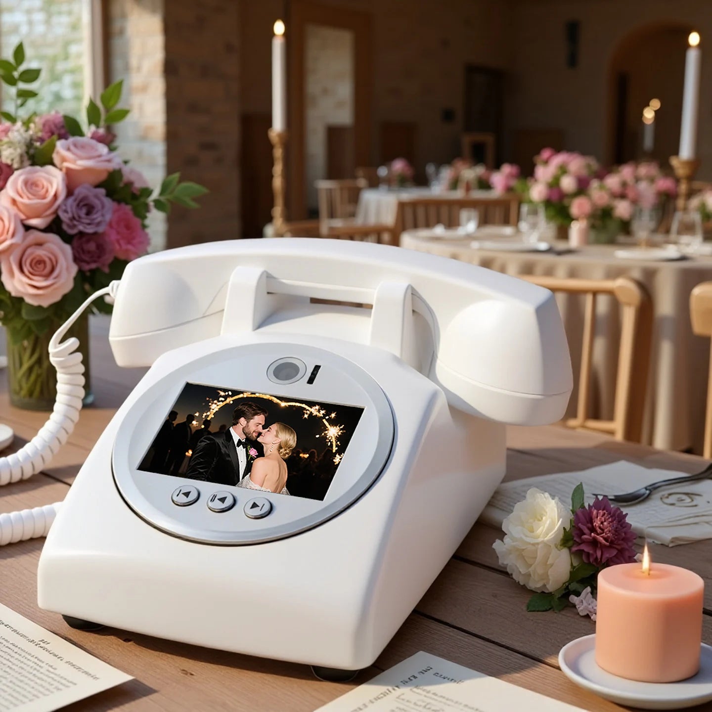 Voice Recorder Guestbook Retro Audio Recording Telephone for Weddings, Anniversaries and Family Events White