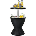 Bar Table Cooler 30L Ice Cooler Table Rattan Style Patio Bar Height Adjustable With Drainage Black 48x48x57/83cm Adjustable