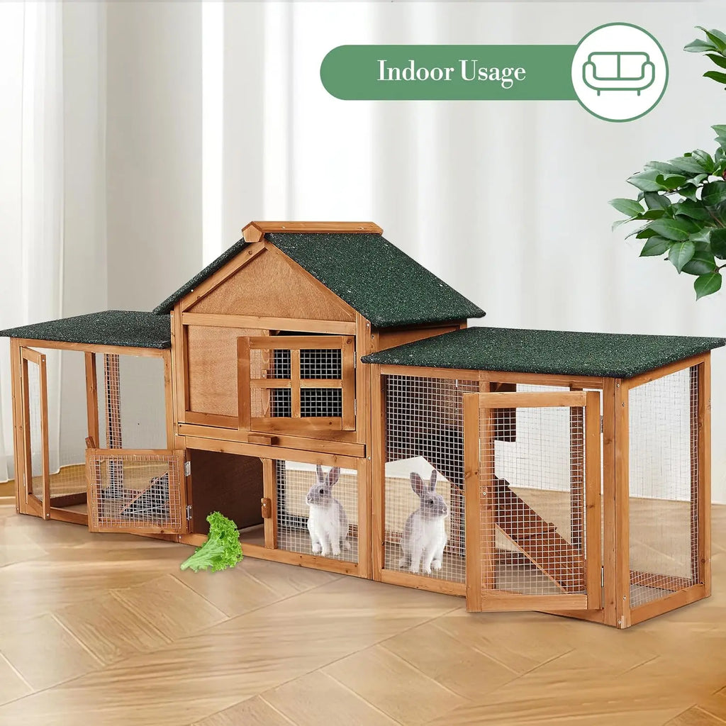 Rabbit Hutch Chook Run Bunny Hutch Rabbit Cage 210cm For Bunny & Chicken Weatherproof With Side Runs, Tray & Ramps Brown and Green