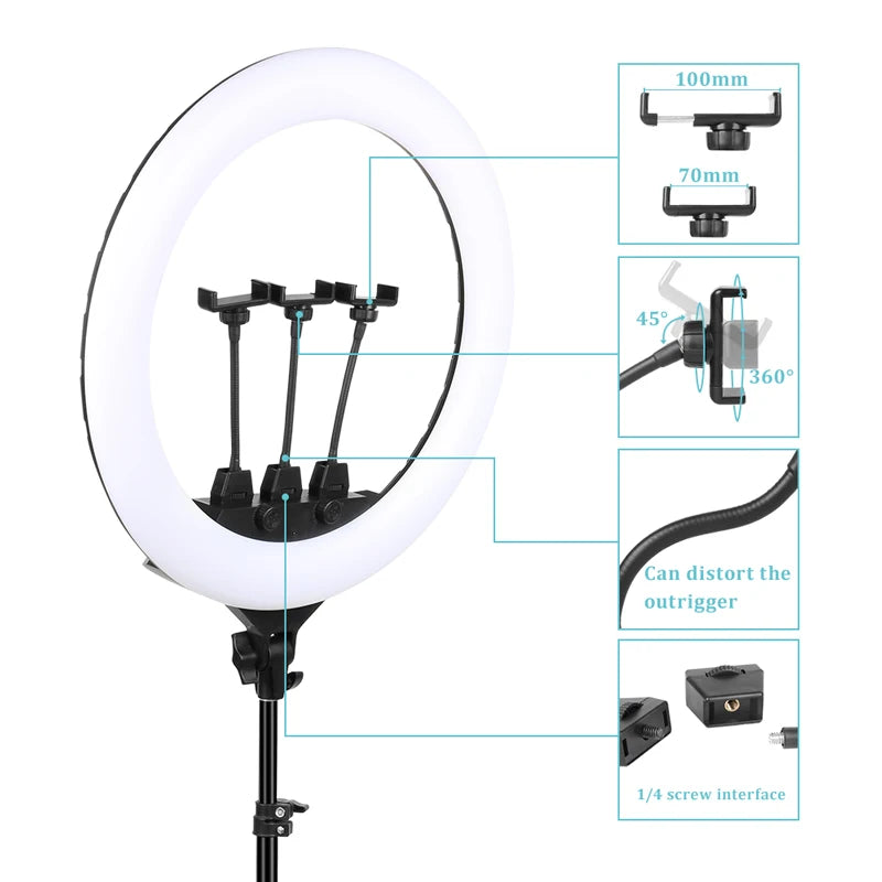 LED Ring Light 55cm Dimmable 3200-6500K Studio Lighting for Makeup Photography Video with 2m Power Cable